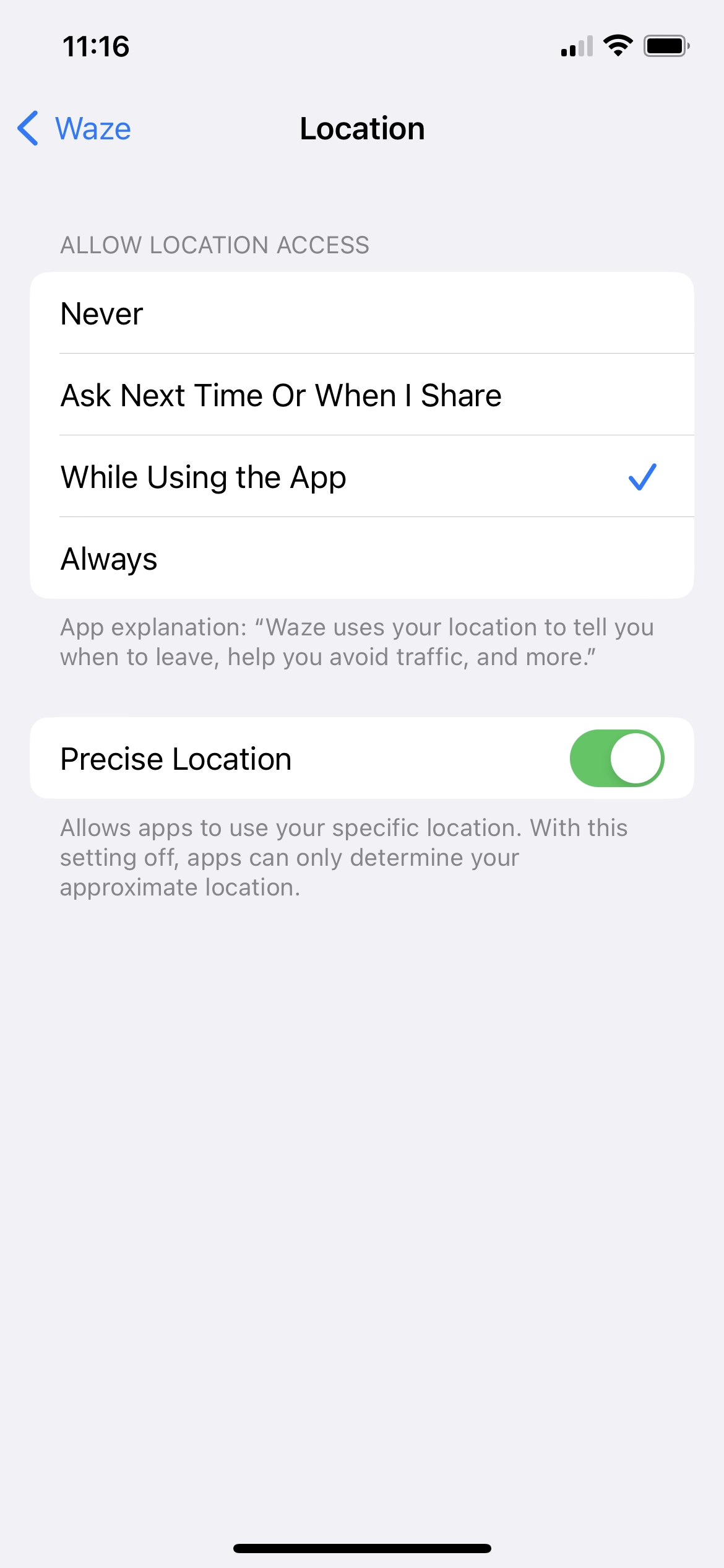Allow location access for Waze