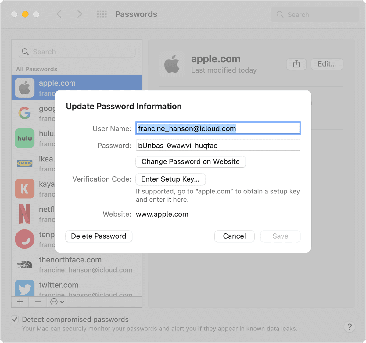 Apple ID 認証情報を確認する