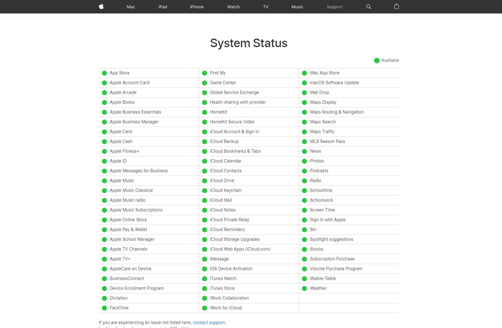 Apple యొక్క సర్వర్ స్థితిని తనిఖీ చేయండి