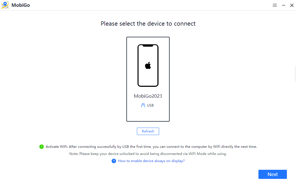 Choose iPhone device to connect
