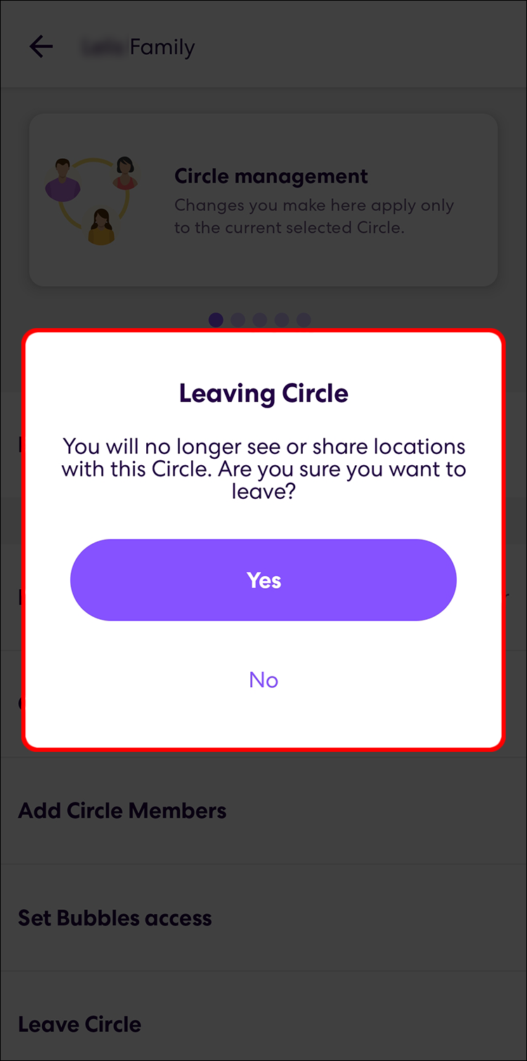 Confirm to leave Life360 circle