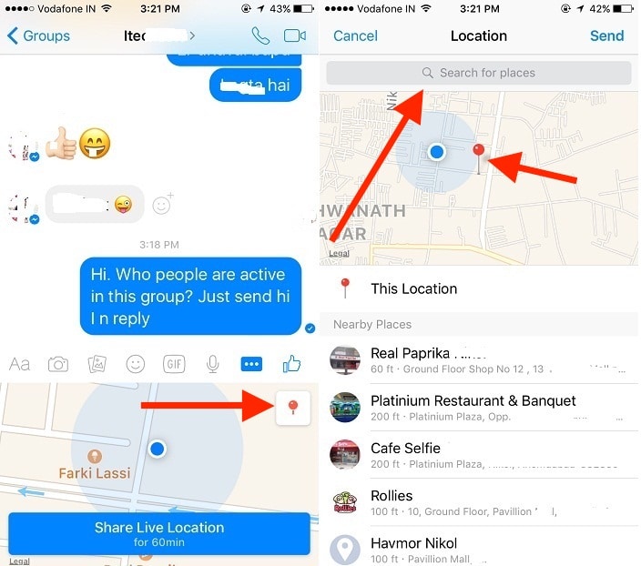 Facebook Messenger dele plassering