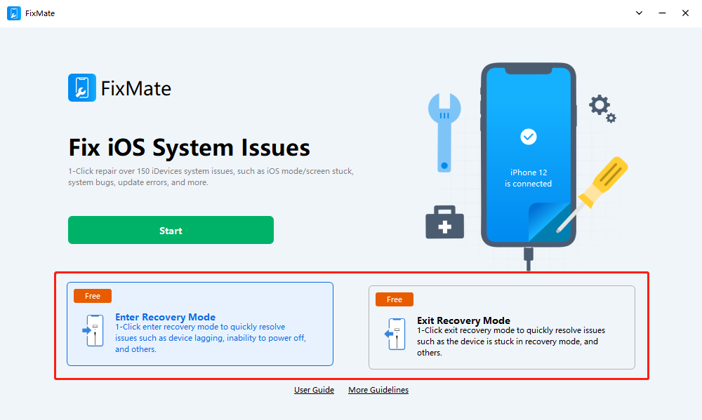 FixMate पुनर्प्राप्ती मोडमध्ये प्रवेश करा आणि बाहेर पडा