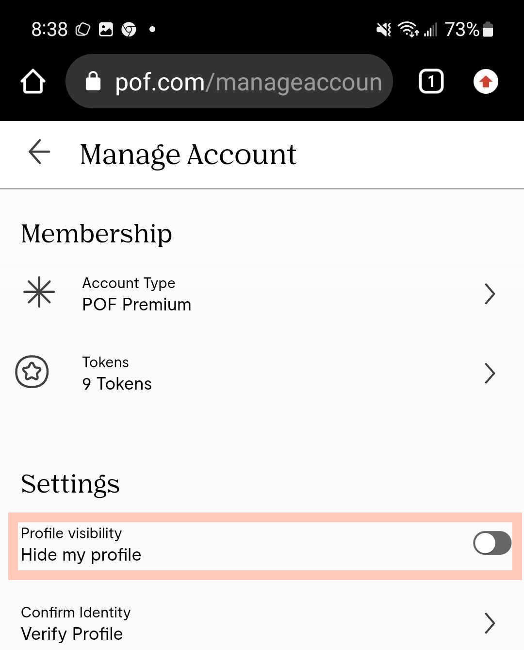 Hvordan skjuler du profilen din på POF