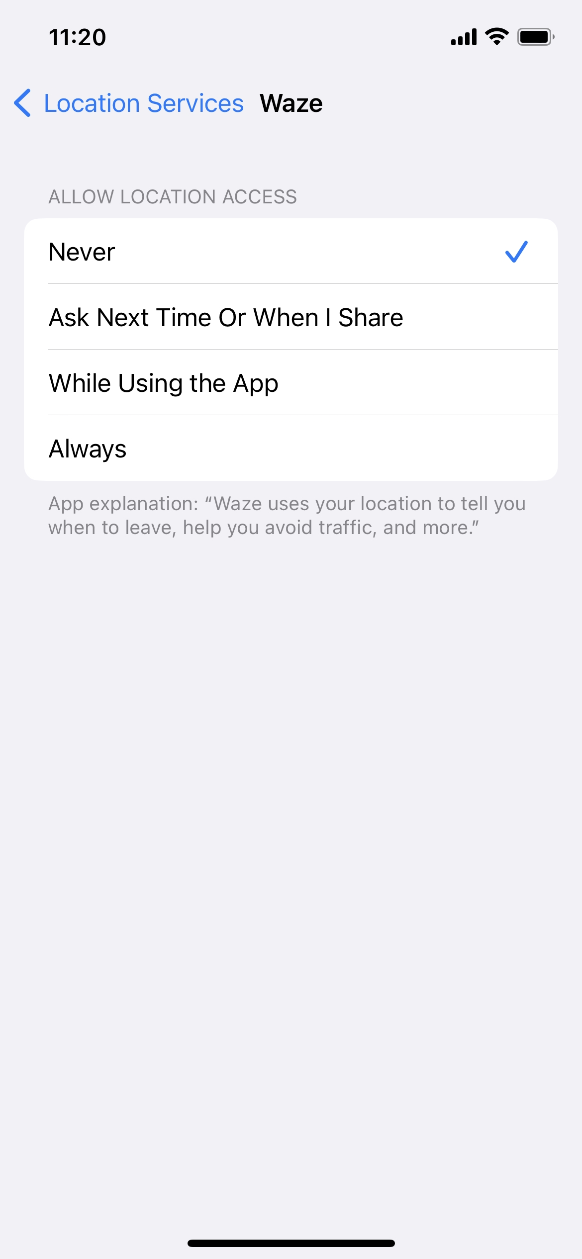 Turn off Waze location access