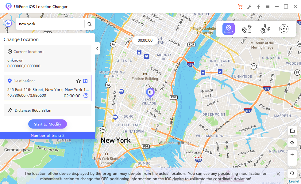 UltFone iOS location changer choose location to modify