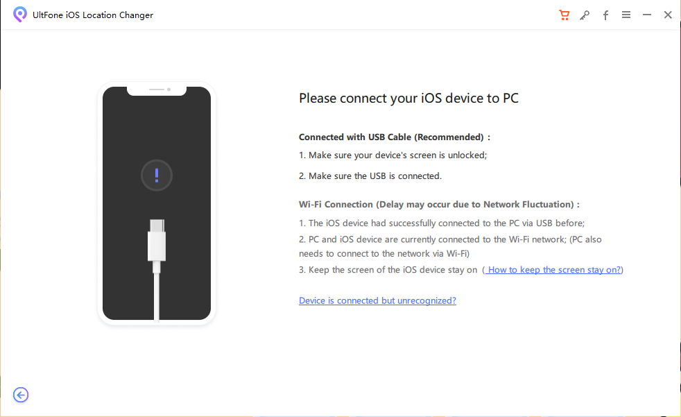 UltFone iOS location changer connect iphone to computer