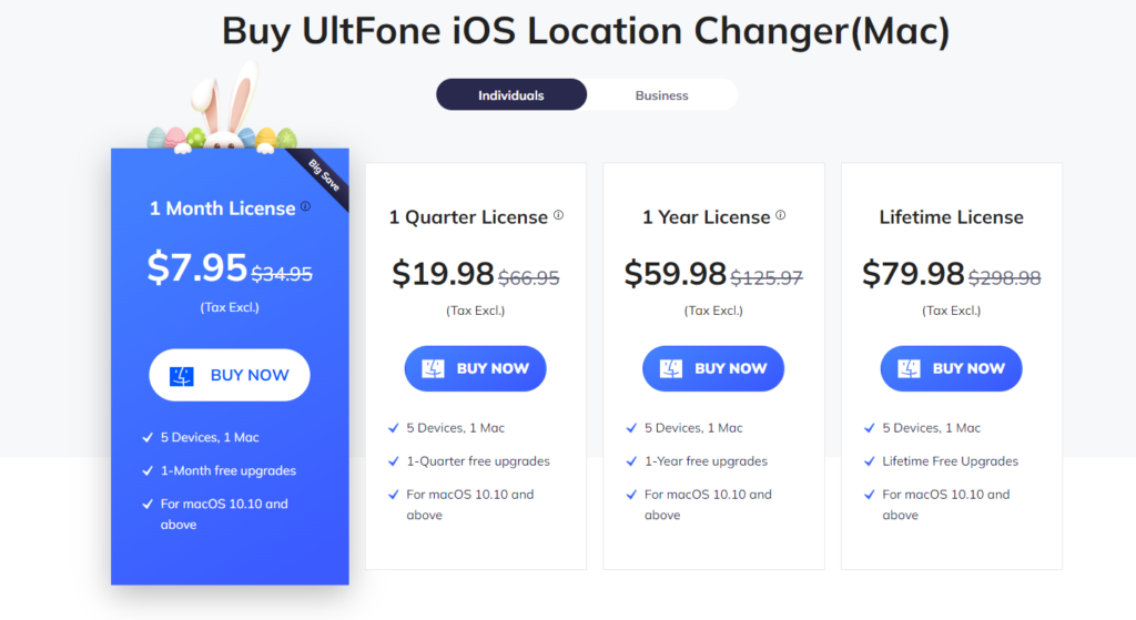 Mac 用 UltFone iOS ロケーション チェンジャーの価格