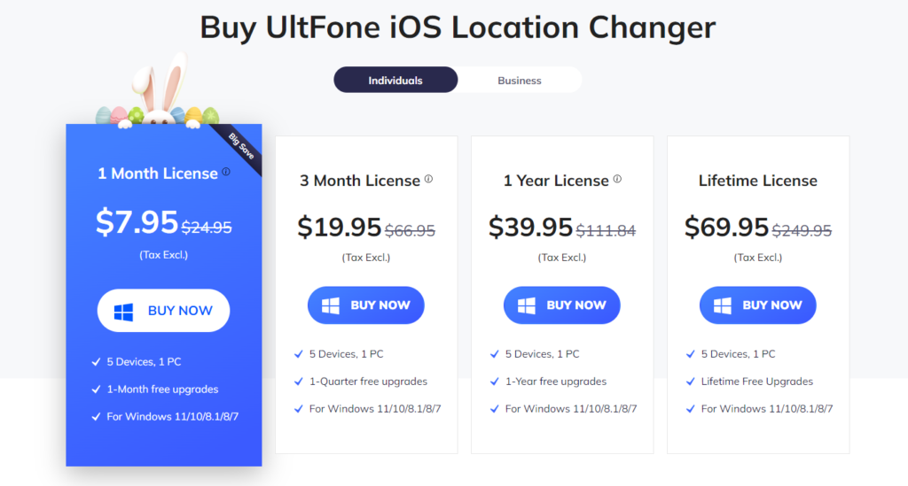 UltFone iOS location changer pricing for Win