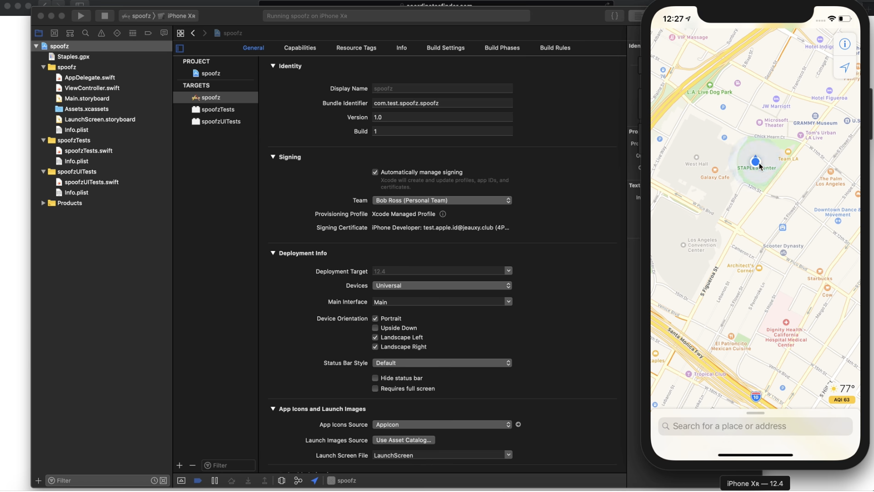 Xcode check location