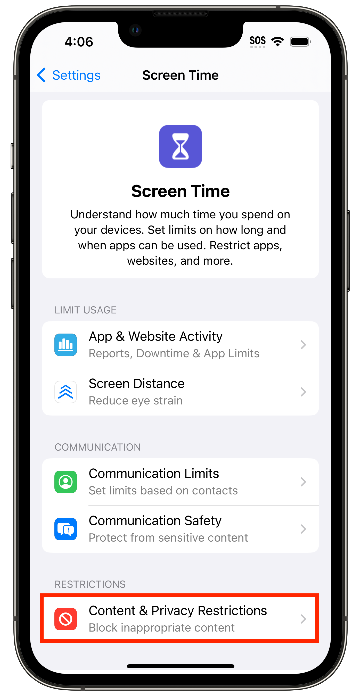 disable screen time restrictions iphone