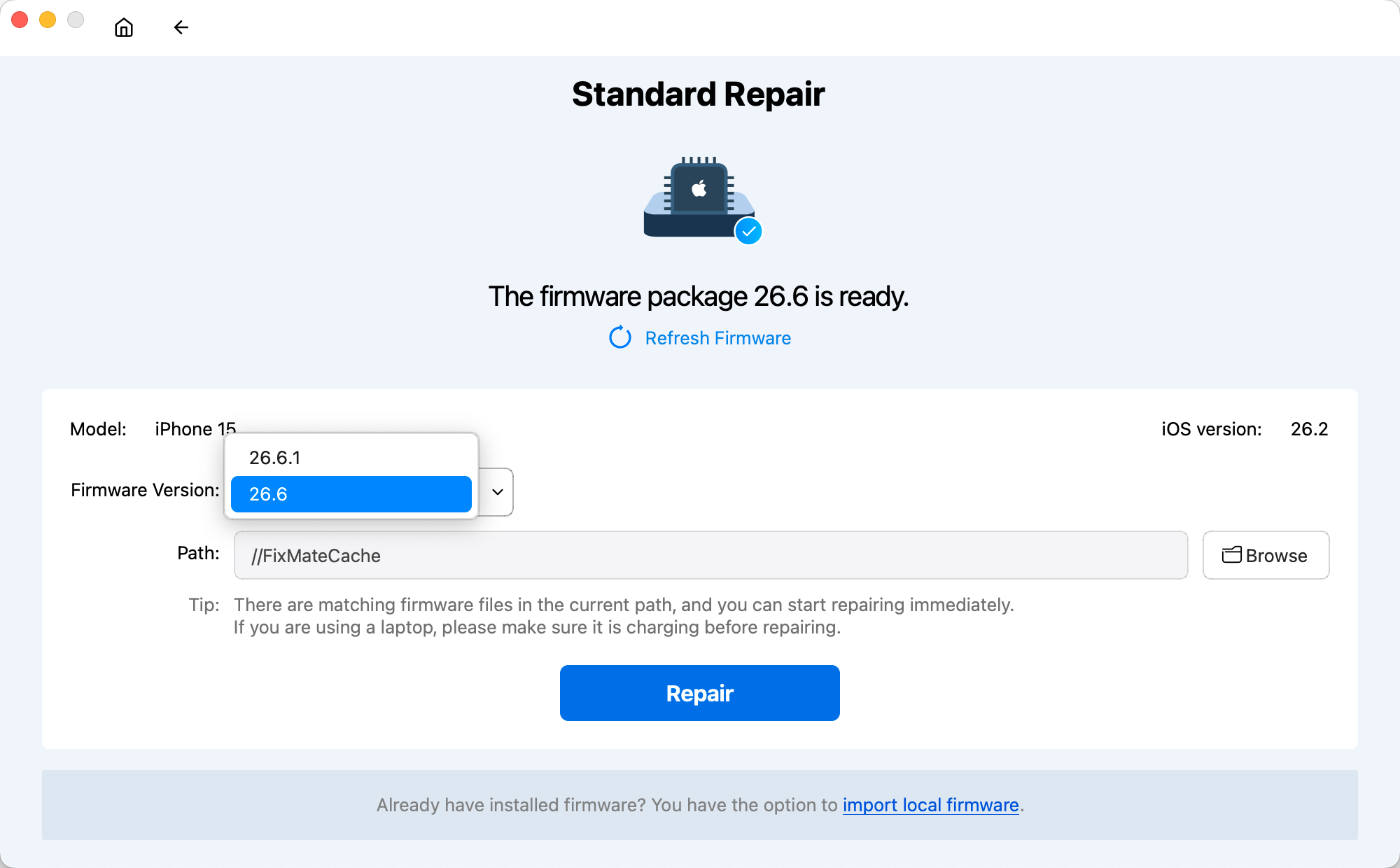 downgrade to ios 26