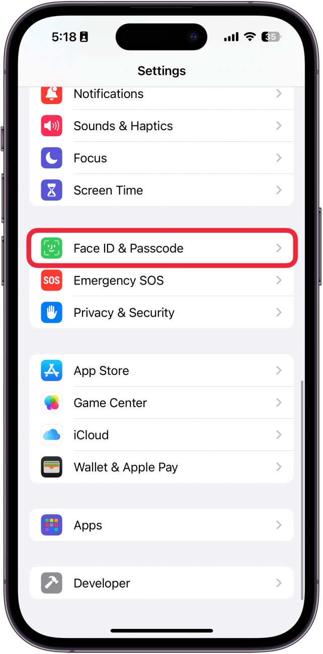 face id & passcode iphone