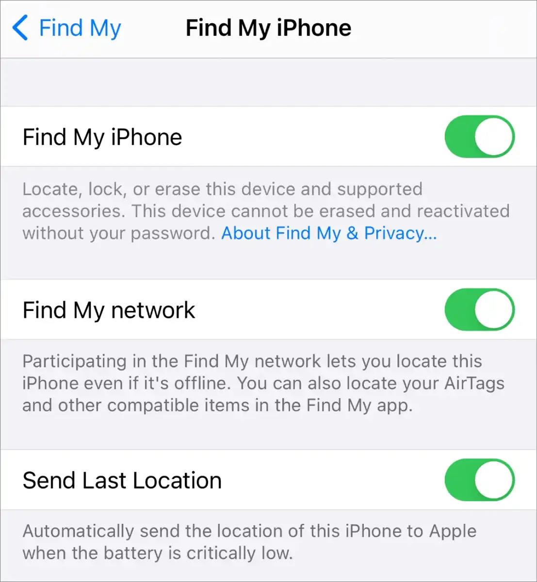 find my iphone find my network