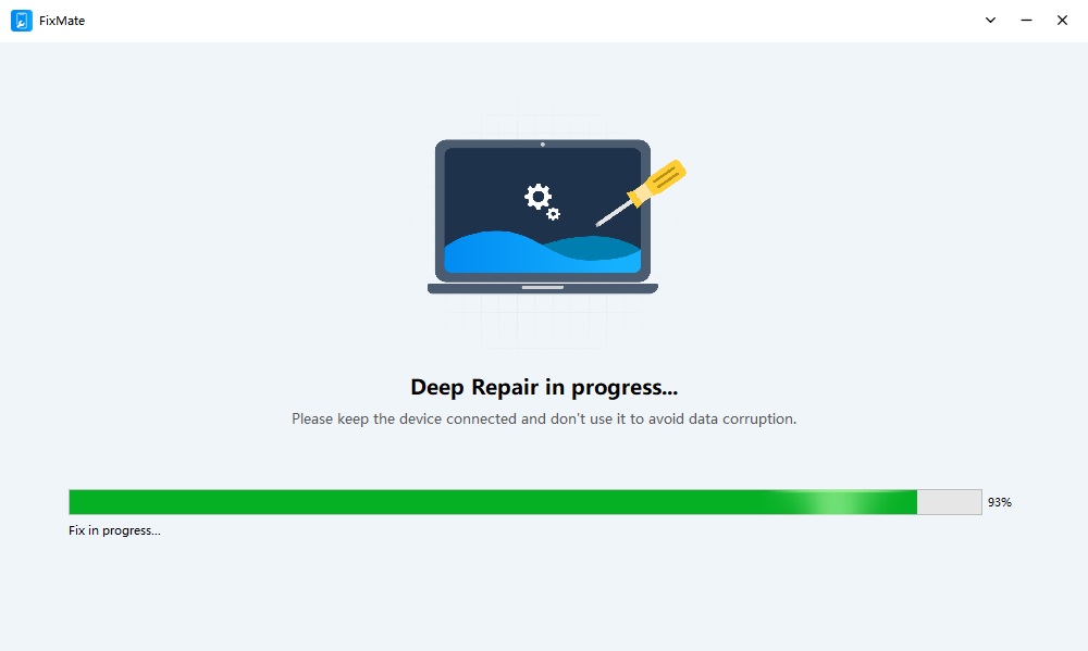 FixMate ಡೀಪ್ ರಿಪೇರಿ ಪ್ರಕ್ರಿಯೆಯಲ್ಲಿದೆ