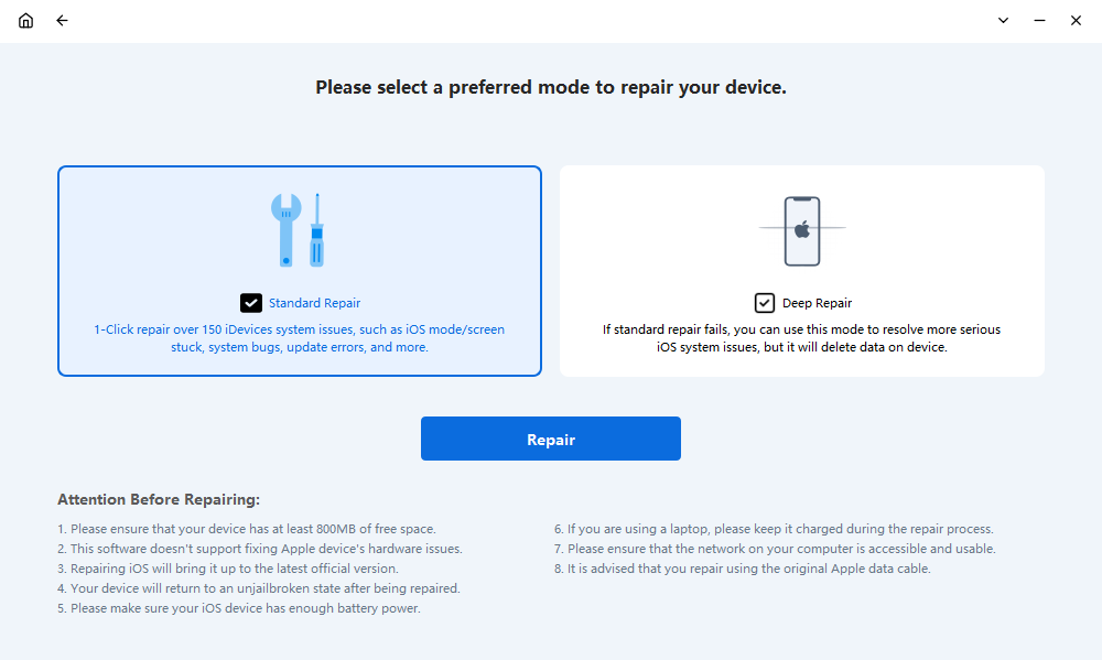 FixMate Choose Standard Repair