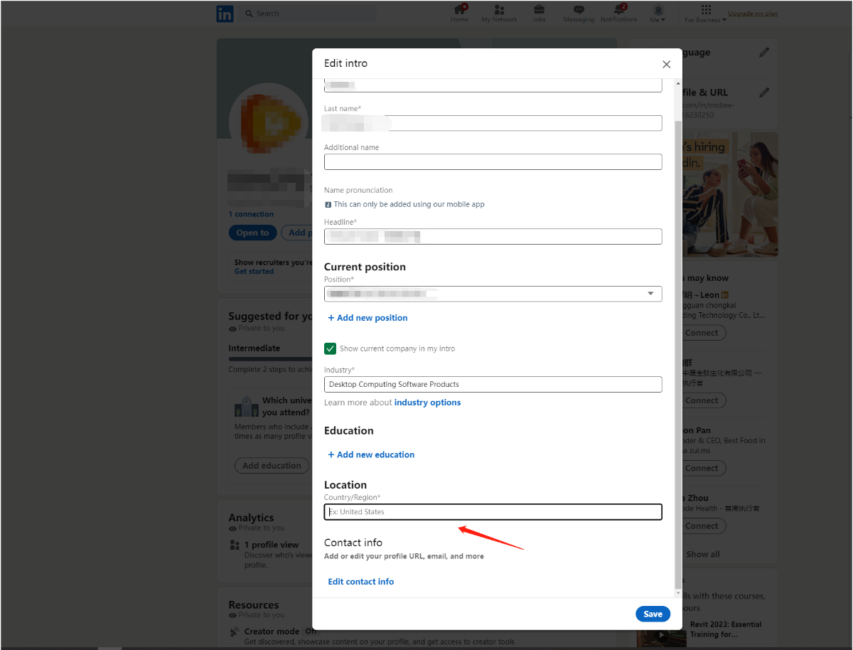 how to change location in linkedin