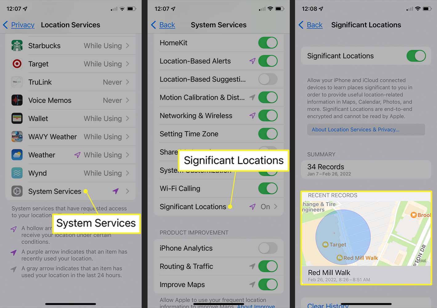 how to find frequent locations on iphone
