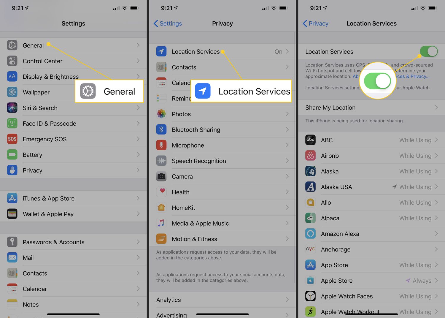 iPhone Enable and Disable Location Services