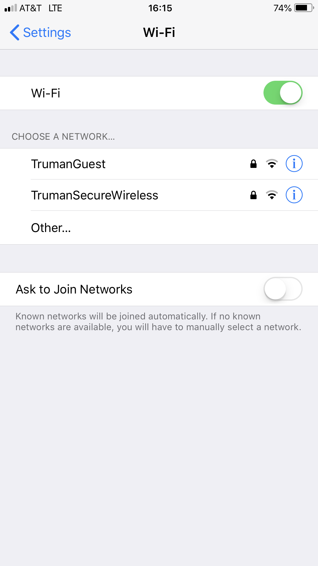 iPhone choose different wifi network