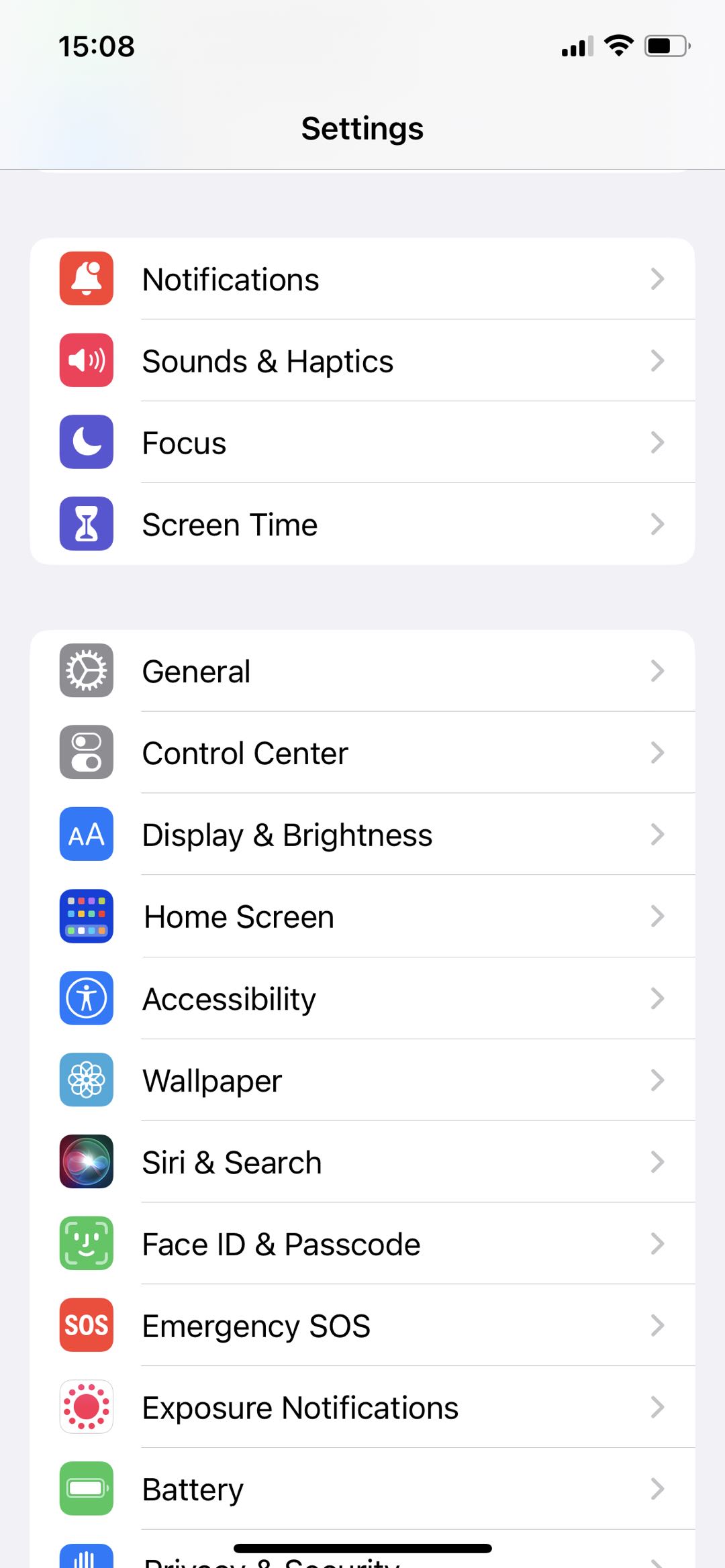 iPhone settings display and brightness