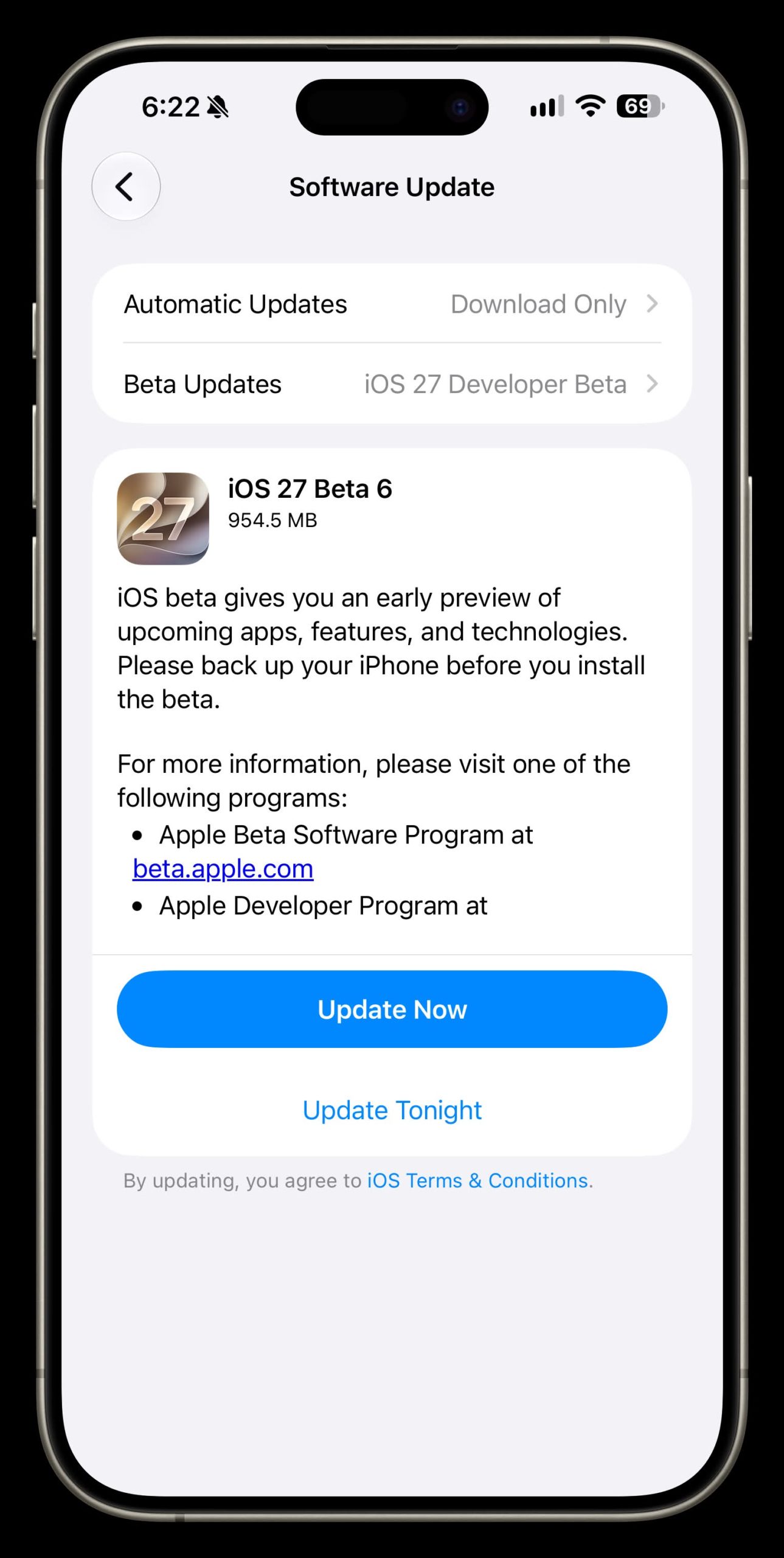 ios 27 beta 6 update