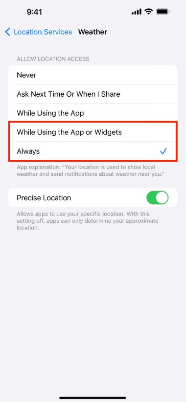 izin lokasi aplikasi cuaca ios