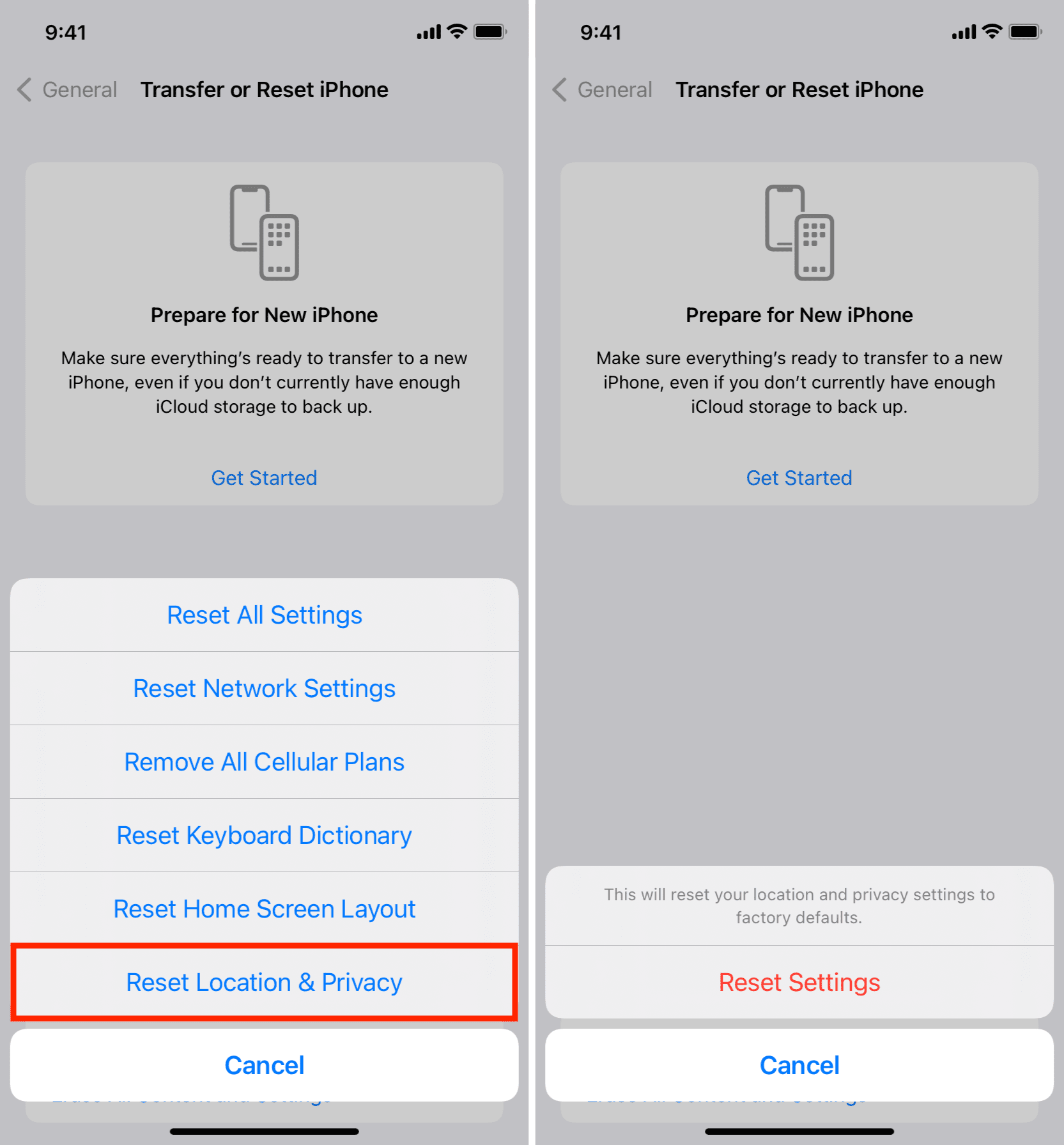 iphone Reset Location & Privacy Settings