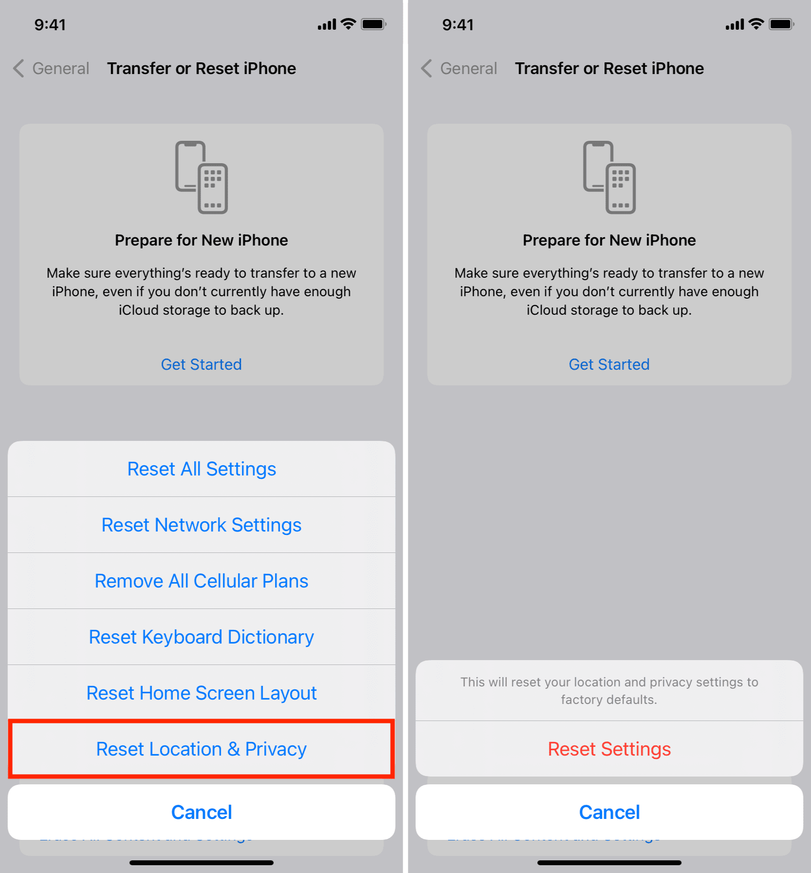 iphone Restableix la configuració d'ubicació i privadesa