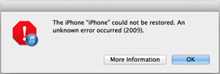 iphone could not be restored error 2009