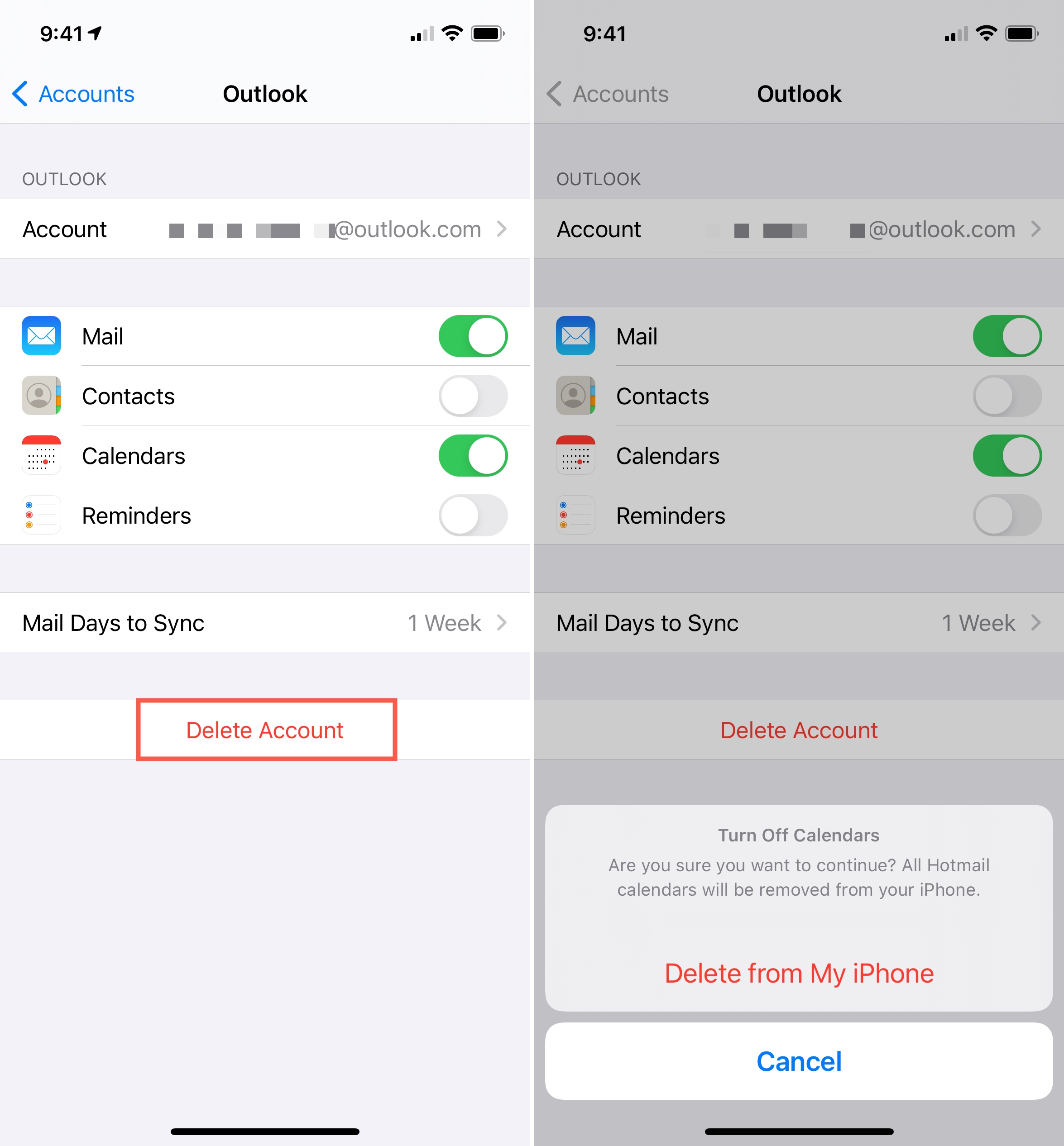 iphone delete email account