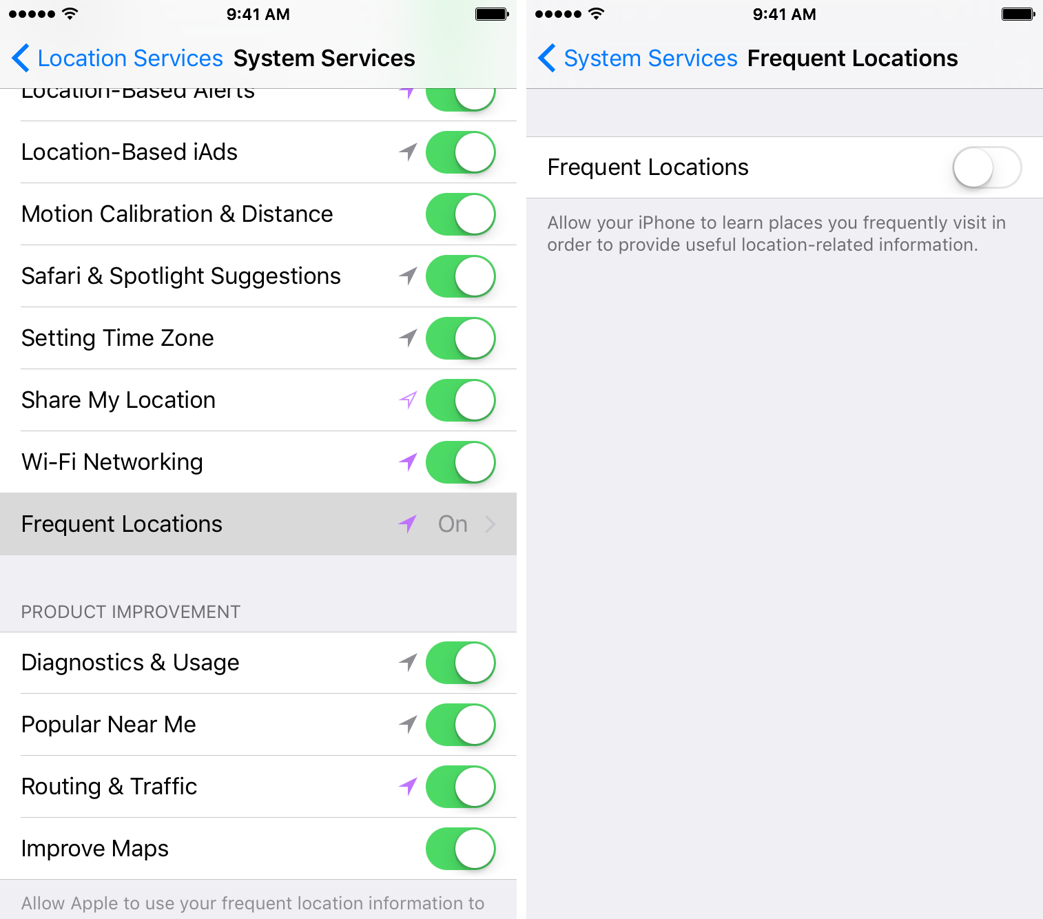 iphone disable frequent locations