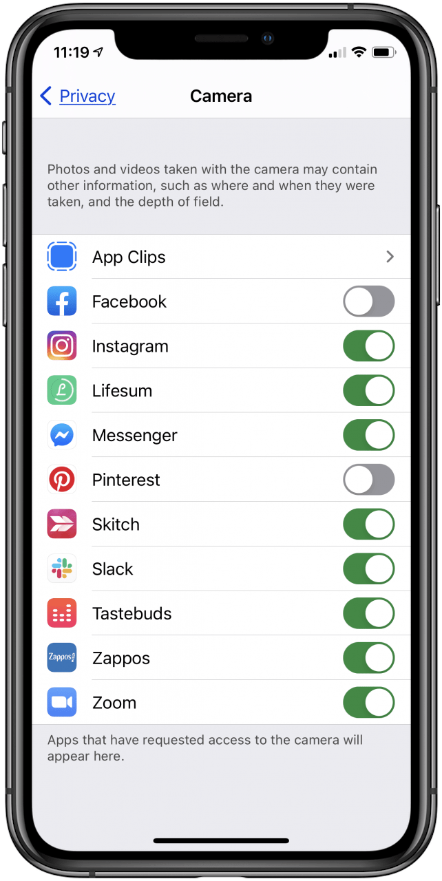 iphone settings camera access