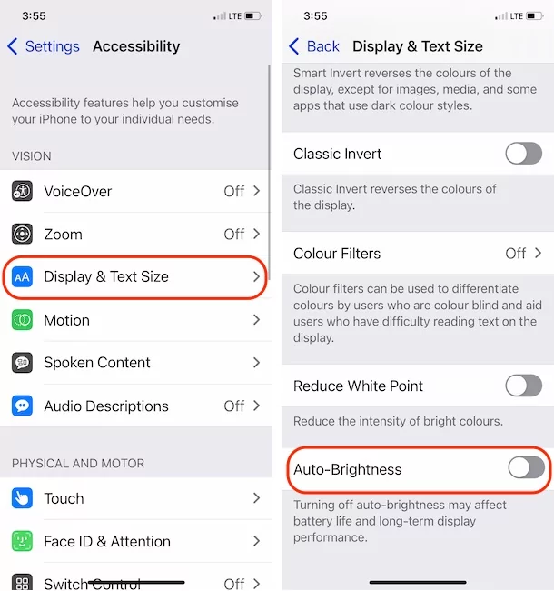 turn off auto-brightness