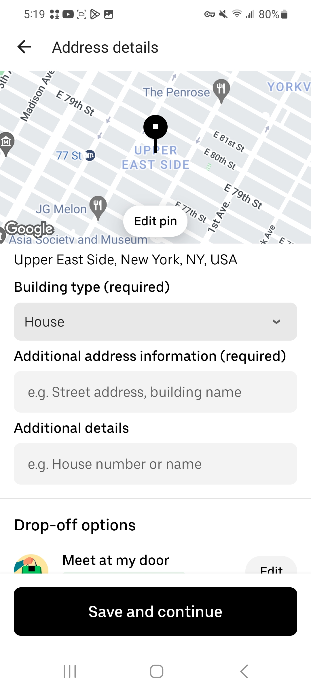 Uber isst neue Adresse speichern