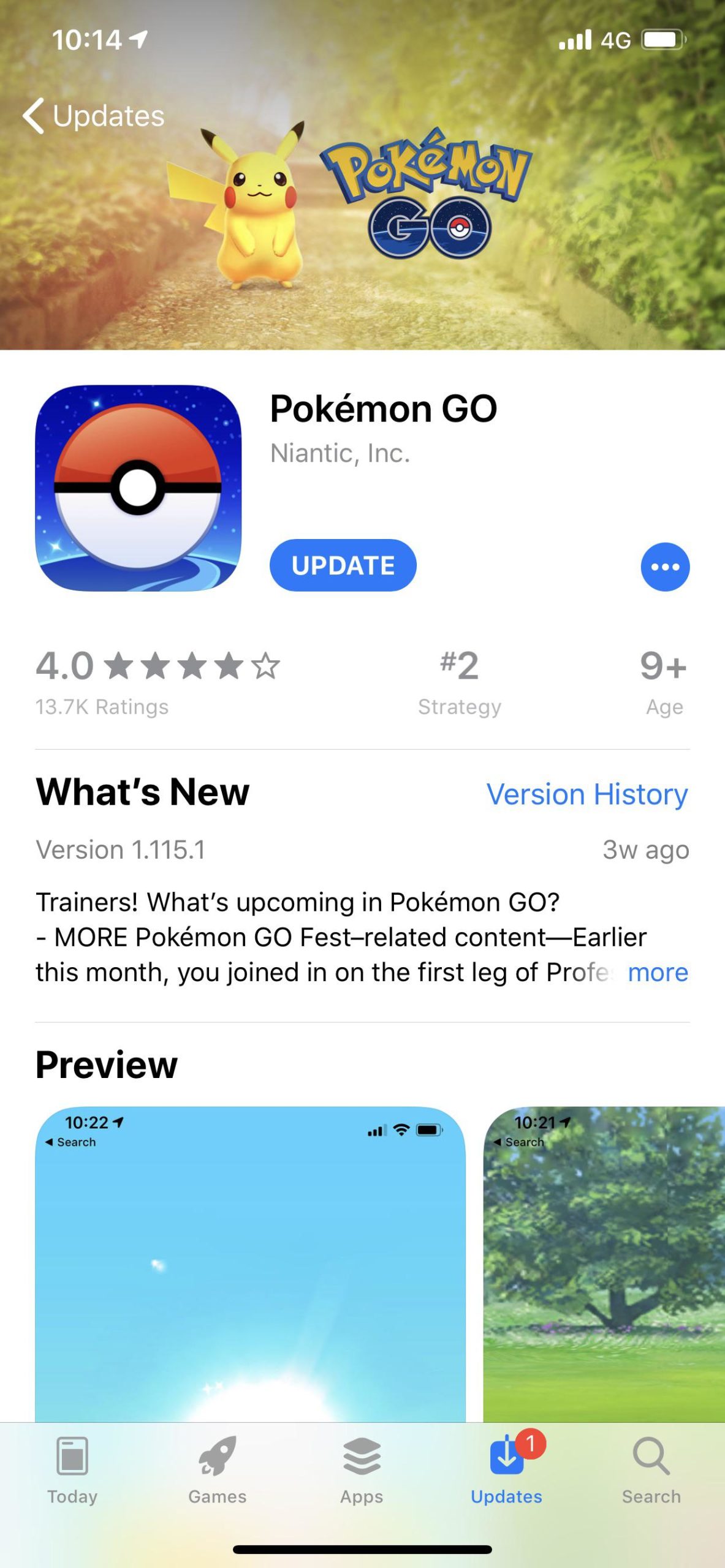 Pokemon go yangi versiyasini yangilang